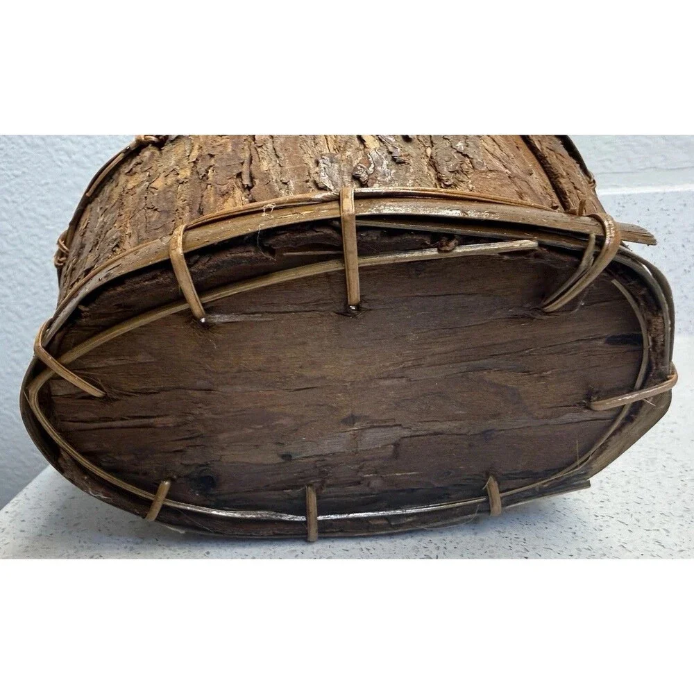 Vtg Primitive Native Tree Bark Basket Decor Hanging Gathering Berry Rustic